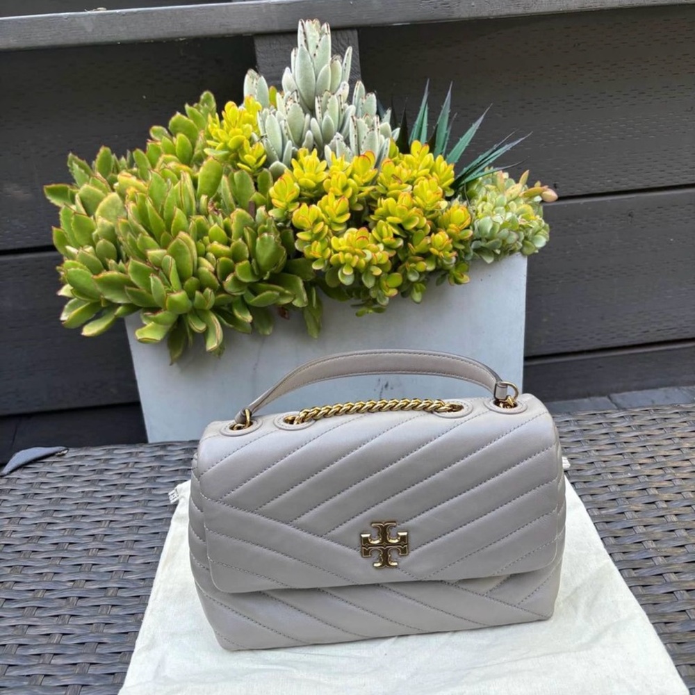 Tory Burch grey heron small Kira convertible shoulder bag